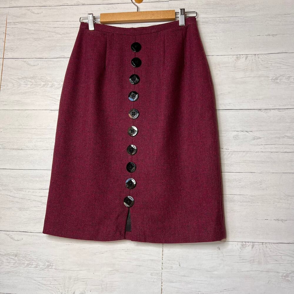 Harve Benard Skirt Womens Size 6 Vintage Red Burgundy Geometric 100% Wool
